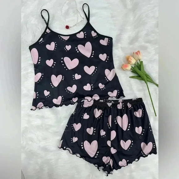 Pajama Set Heart Print Backless - Picture 1 of 3